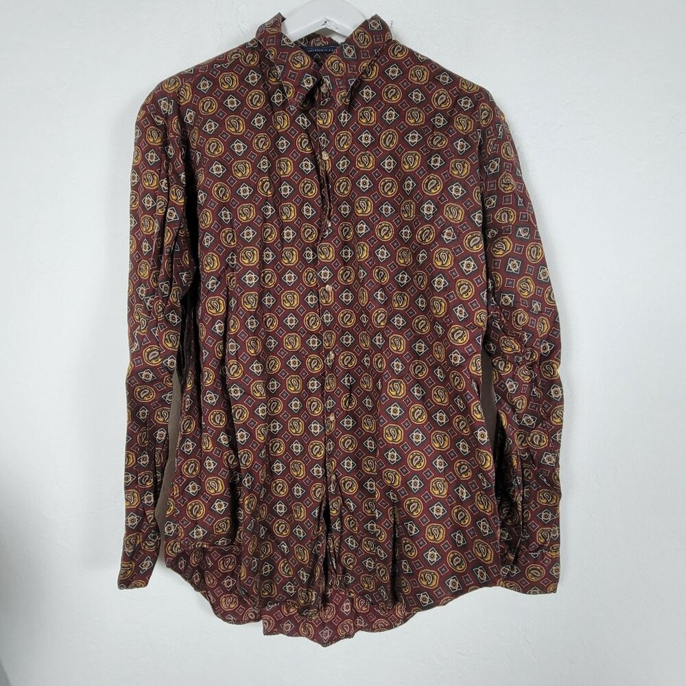 Vintage Shevel's Richmond VA Paisley Geometric Button-Up Shirt Size XL Casual US